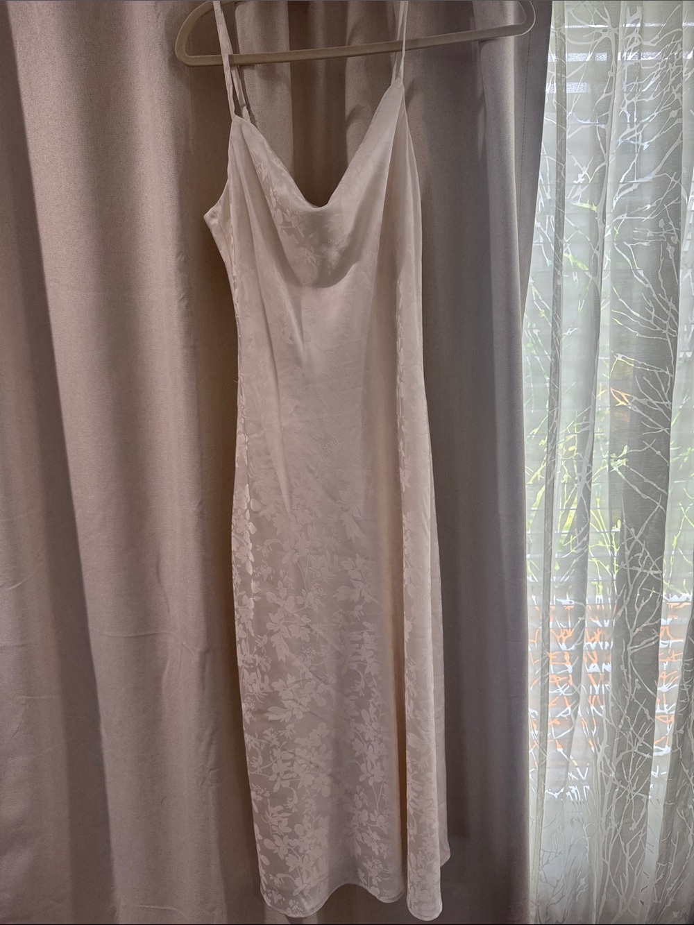 Altar'd State Cream Floral Jacquard Cowl Slip Midi Dress